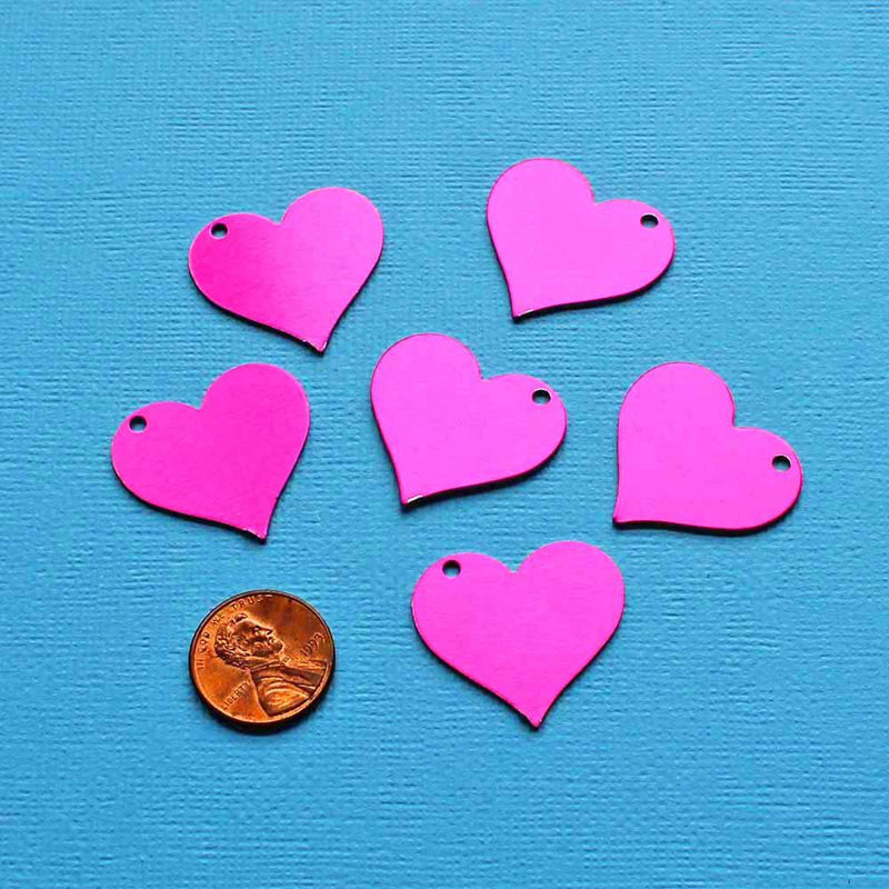 Heart Stamping Blanks - Pink Anodized Aluminum - 25mm x 27mm - 10 Tags - MT383