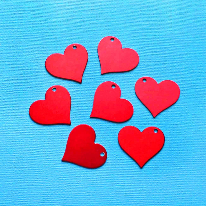 Heart Stamping Blanks - Red Anodized Aluminum - 25mm x 27mm - 10 Tags - MT385