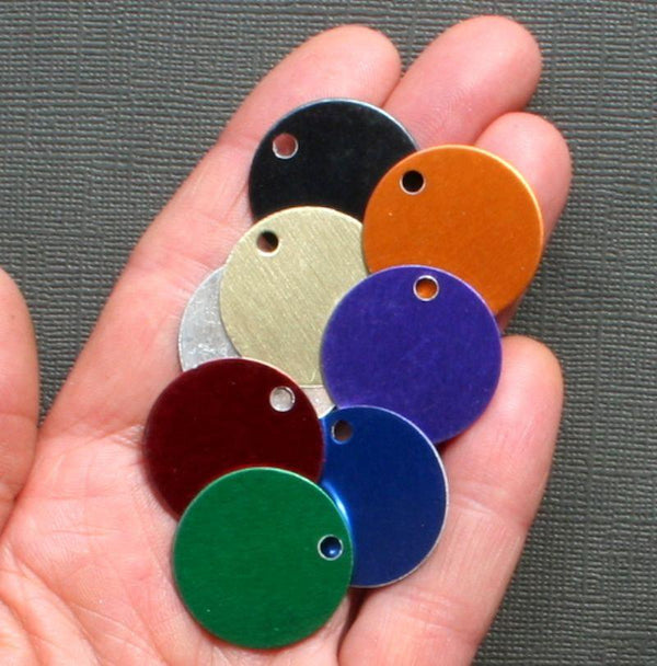 Circle Stamping Blanks - Mixed Colored Anodized Aluminum - 1" - 10 Tags - MT047