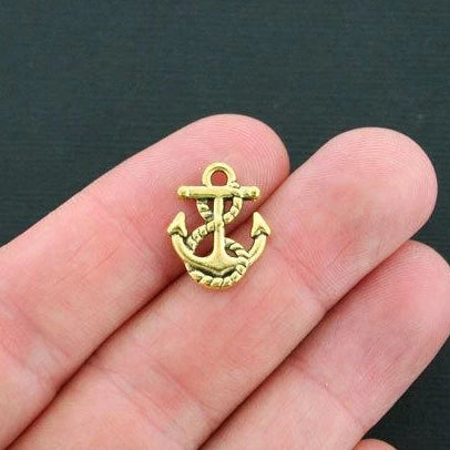 10 Anchor Antique Gold Tone Charms 2 Sided - GC492