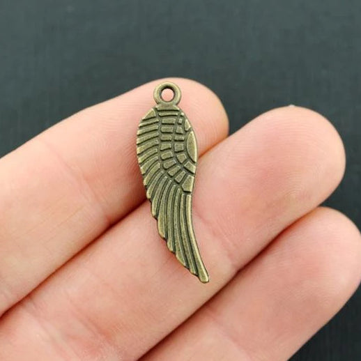 10 Angel Wing Antique Bronze Tone Charms 2 Sided - BC273