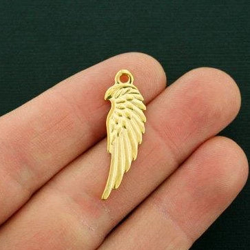 10 Angel Wing Gold Tone Charms 2 Sided - GC1043