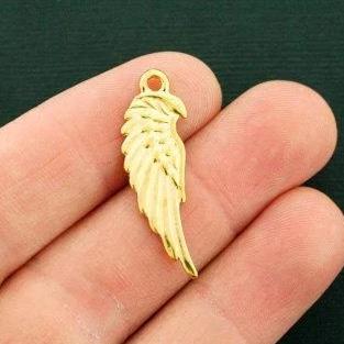 10 Angel Wing Gold Tone Charms 2 Sided - GC1043