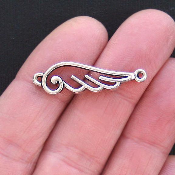 10 Angel Wings Connector Antique Silver Tone Charms - SC2766