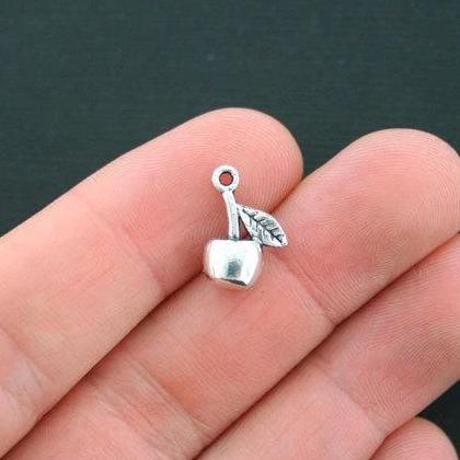 10 Apple Antique Silver Tone Charms 3D - SC4292
