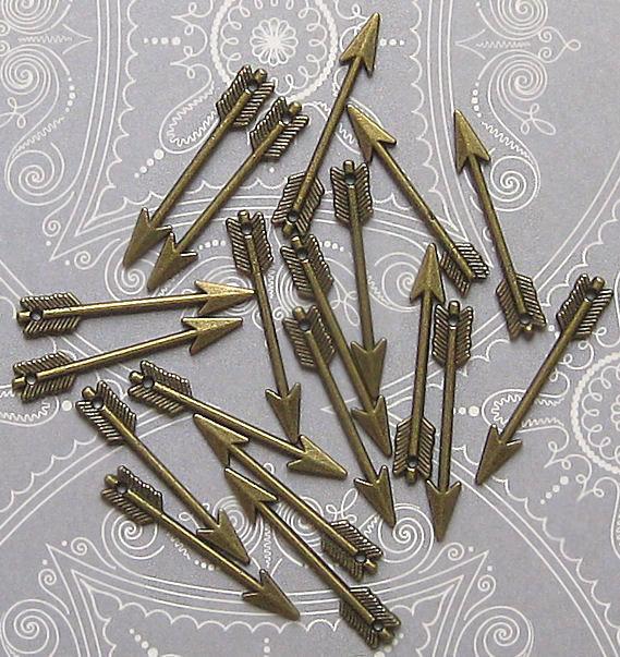 10 Arrow Antique Bronze Tone Charms 2 Sided - BC238