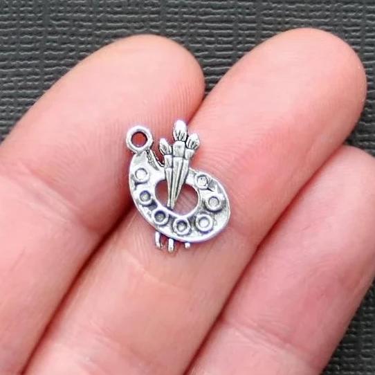10 Art Pallet Antique Silver Tone Charms - SC729