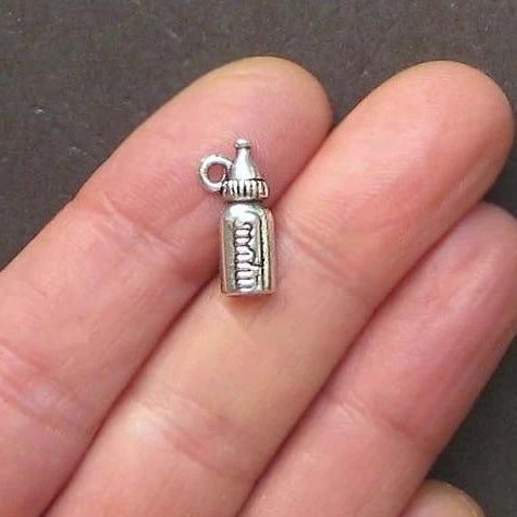 10 Baby Bottle Antique Silver Tone Charms - SC064