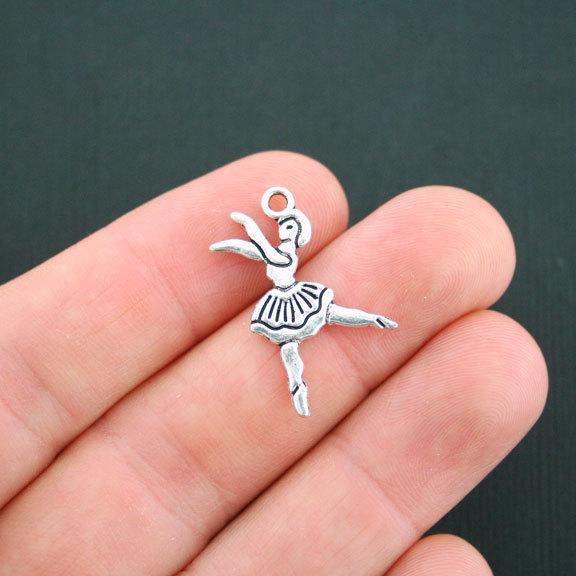 10 Ballerina Antique Silver Tone Charms 2 Sided - SC4998