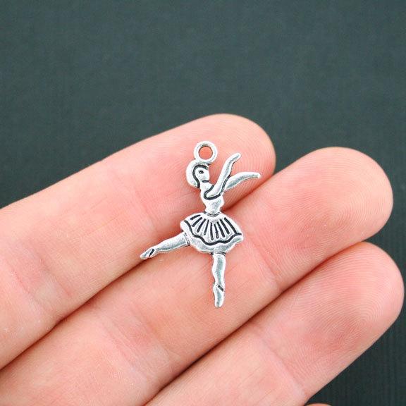 10 Ballerina Antique Silver Tone Charms 2 Sided - SC4998