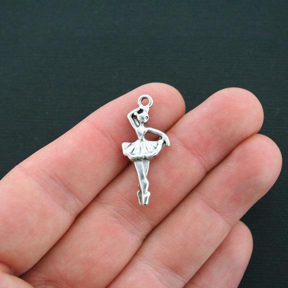 10 Ballerina Antique Silver Tone Charms 2 Sided - SC922