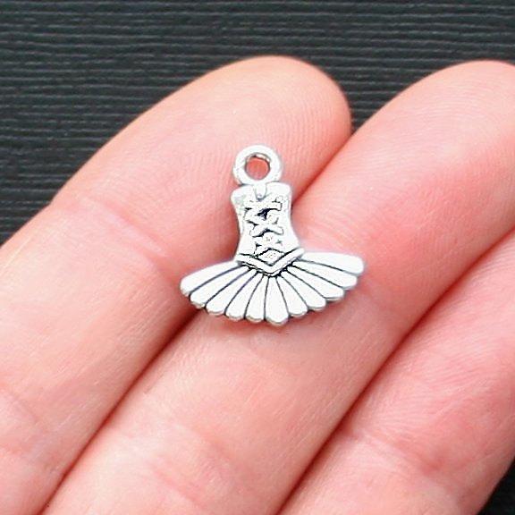 10 Ballet Tutu Antique Silver Tone Charms 2 Sided - SC2457