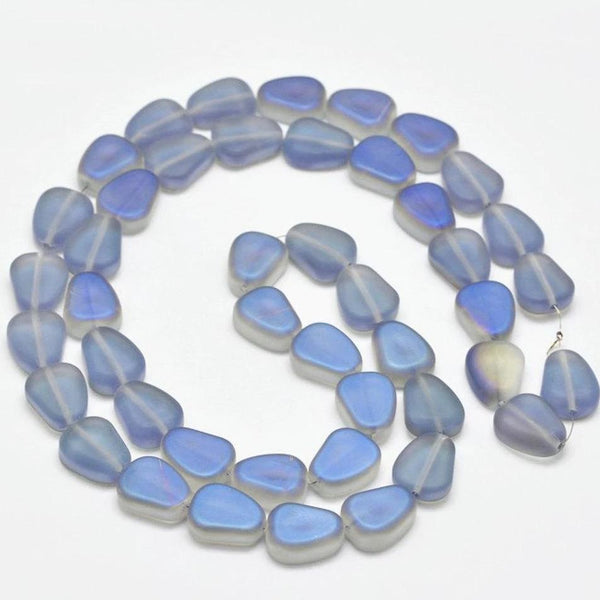 Perles de Verre Galet 15mm x 12mm x 6mm - Bleu Galvanisé - 10 Perles - BD1036