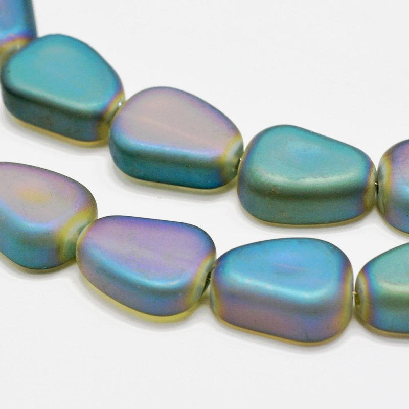 Pebble Glass Beads 15mm x 12mm x 6mm - Electroplated Peacock - 10 Beads - BD1037