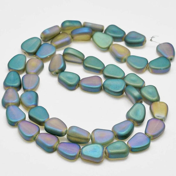 Pebble Glass Beads 15mm x 12mm x 6mm - Electroplated Peacock - 10 Beads - BD1037