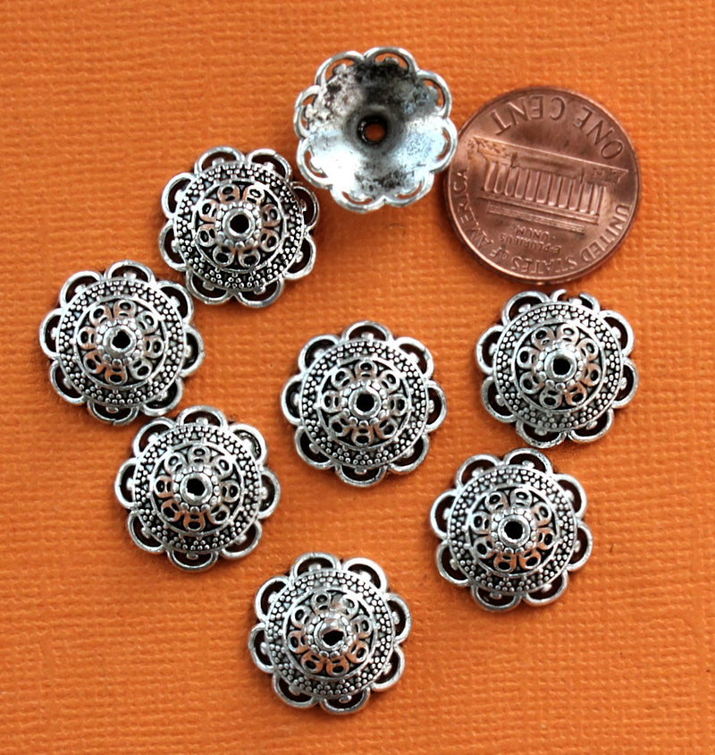 Antique Silver Tone Bead Caps - 16mm x 6.5mm - 10 Pieces - SC4728