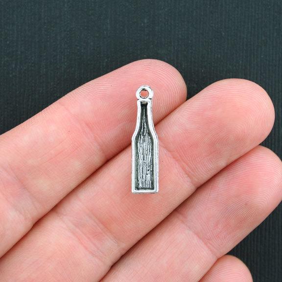 10 Beer Bottle Antique Silver Tone Charms - SC3472