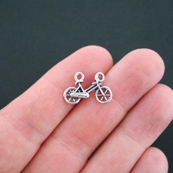 10 Bicycle Connector Antique Silver Tone Charms 2 Sided - SC3310