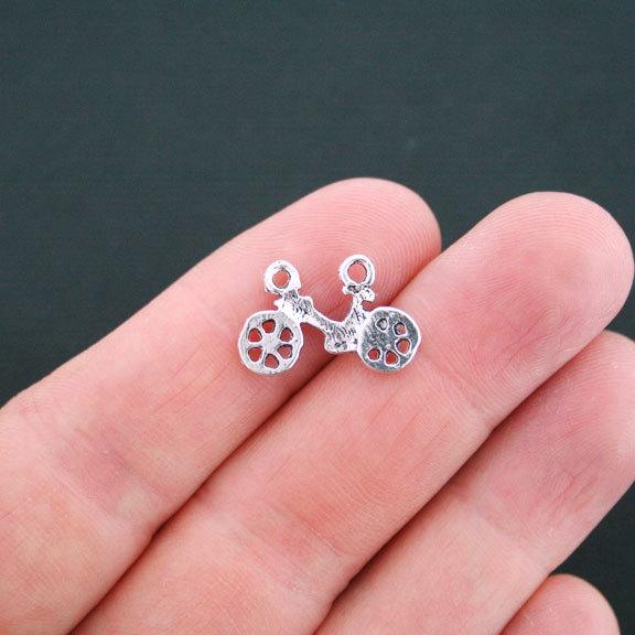 10 Bicycle Connector Antique Silver Tone Charms 2 Sided - SC3310