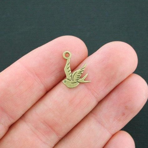 10 Bird Antique Bronze Tone Charms 2 Sided - BC606