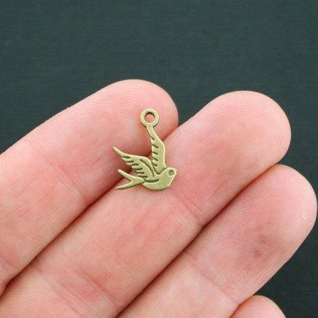 10 Bird Antique Bronze Tone Charms 2 Sided - BC606