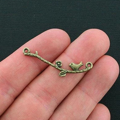 10 Bird on Branch Connector Antique Bronze Tone Charms - BC1264
