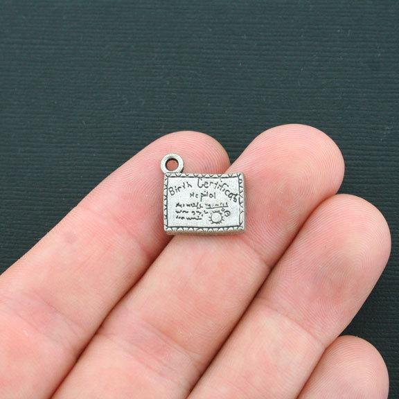 10 Birth Certificate Antique Silver Tone Charms - SC4224