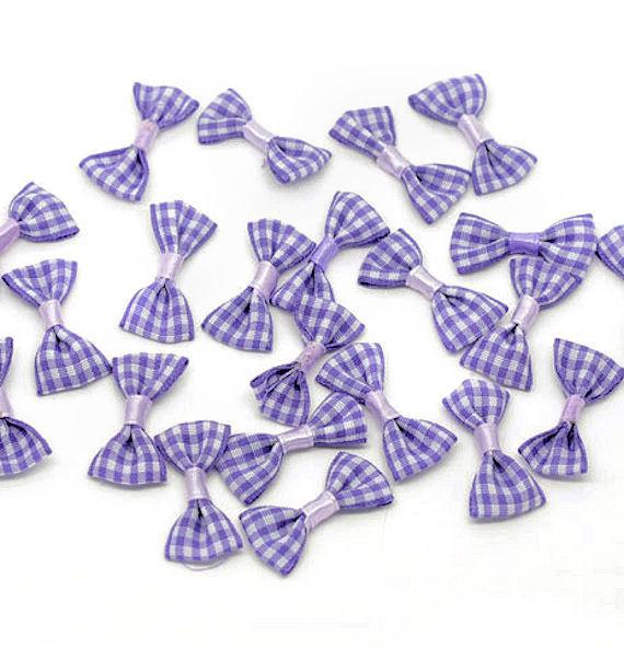 SALE Purple Gingham Ribbon Bows - 10 Pieces -  Z038