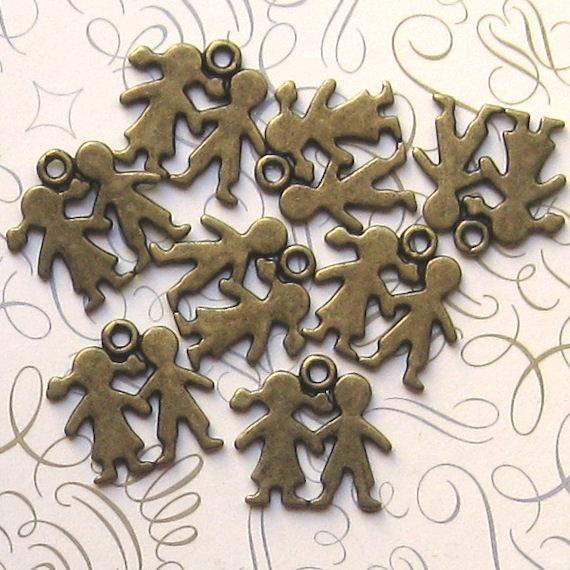 SALE 10 Boy and Girl Antique Bronze Tone Charms 2 Sided - BC015
