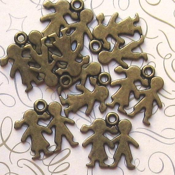 SALE 10 Boy and Girl Antique Bronze Tone Charms 2 Sided - BC015