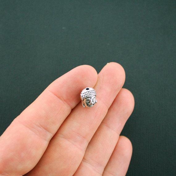 Buddha Spacer Beads 11mm x 9mm x 8mm - Silver Tone - 10 Beads - SC5768