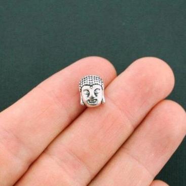 Buddha Spacer Beads 11mm x 9mm x 8mm - Silver Tone - 10 Beads - SC5768
