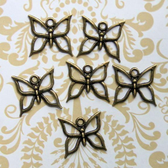 10 Butterfly Antique Bronze Tone Charms 2 Sided - BC584