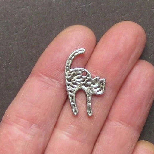 10 Cat Antique Silver Tone Charms 2 Sided - SC1461