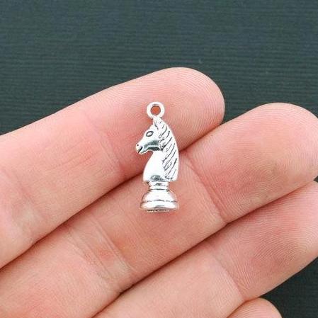 10 Knight Chess Piece Antique Silver Tone Charms 3D - SC4523