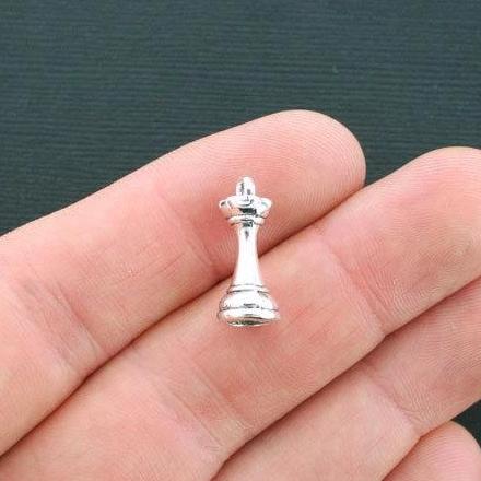 10 Rook Chess Piece Antique Silver Tone Charms 3D - SC4524