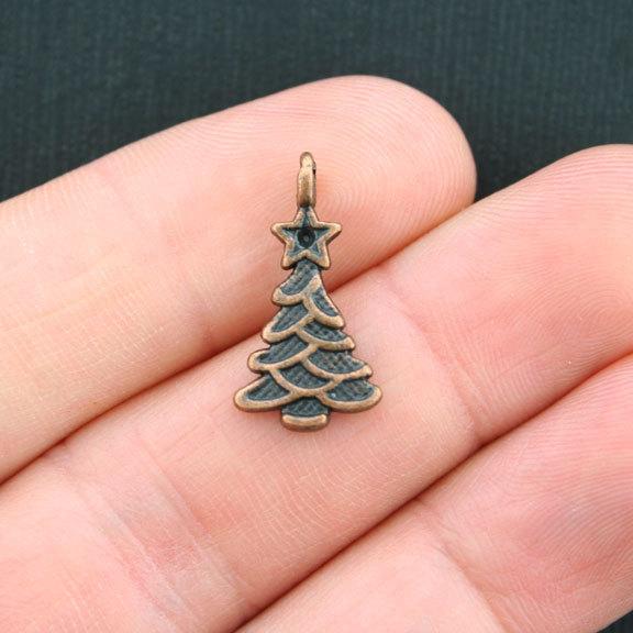 10 Christmas Tree Antique Copper Tone Charms - XC085
