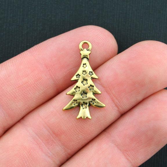 10 Christmas Tree Antique Gold Tone Charms - XC086