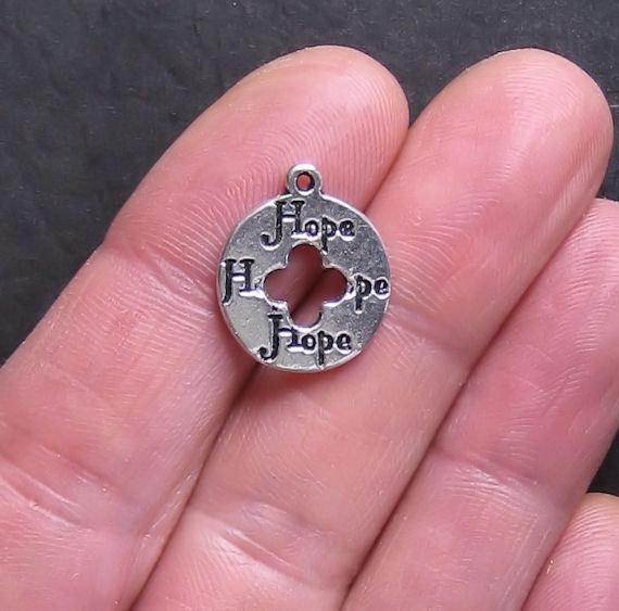 10 Circle of Hope Antique Silver Tone Charms 2 Sided - SC249