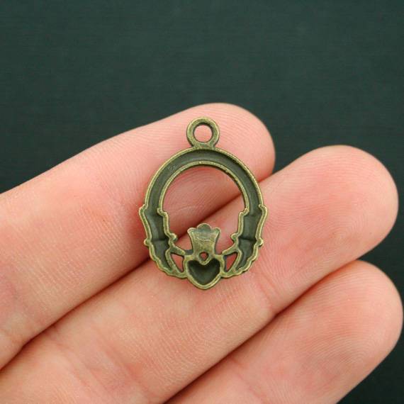 10 Claddagh Antique Bronze Tone Charms - BC510