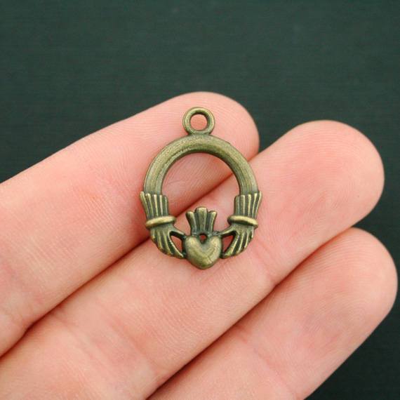 10 Claddagh Antique Bronze Tone Charms - BC510