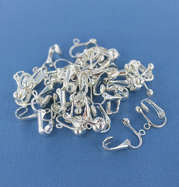 Boucles d'oreilles argentées - Bases à clipser - 13,5 mm x 15,5 mm - 10 pièces 5 paires - FD175