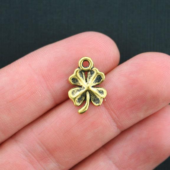 10 Clover Antique Gold Tone Charms - GC312