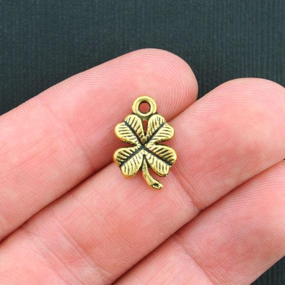 10 Clover Antique Gold Tone Charms - GC312