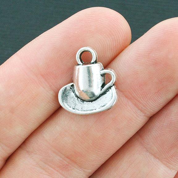 10 Coffee Cup Antique Silver Tone Charms - SC080