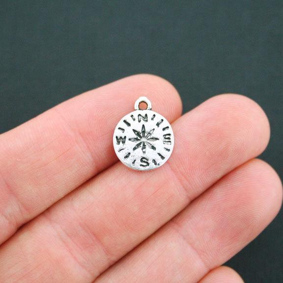 10 Compass Antique Silver Tone Charms - SC5120