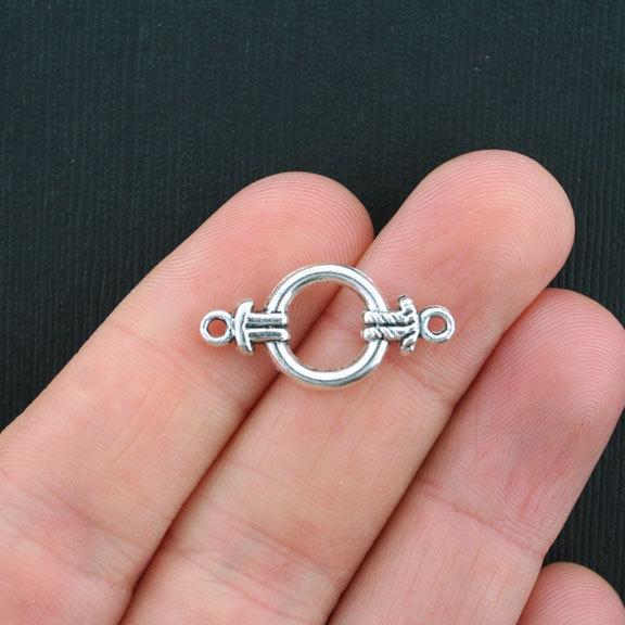 10 Circle Connector Antique Silver Tone Charms 2 Sided - SC3521
