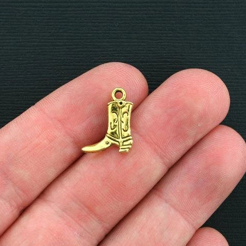 10 Cowboy Boot Charms Antique Gold Tone 2 Sided - GC249
