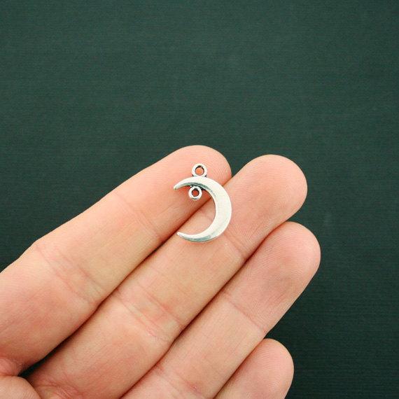 10 Crescent Moon Antique Silver Tone Charms 2 Sided - SC6551
