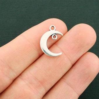 10 Crescent Moon Antique Silver Tone Charms 2 Sided - SC6551